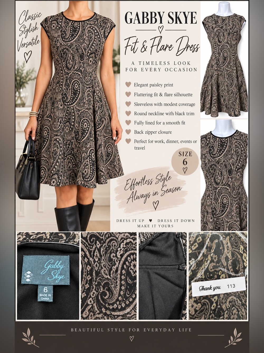 Gabby Skye Paisley Fit & Flare Dress – Size 6 🖤